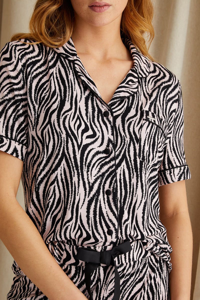 Pretty You London Bamboo Shirt & Short Set Zebra