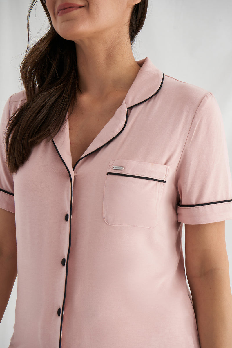 Pretty You London Bamboo Shirt Short Set Pink